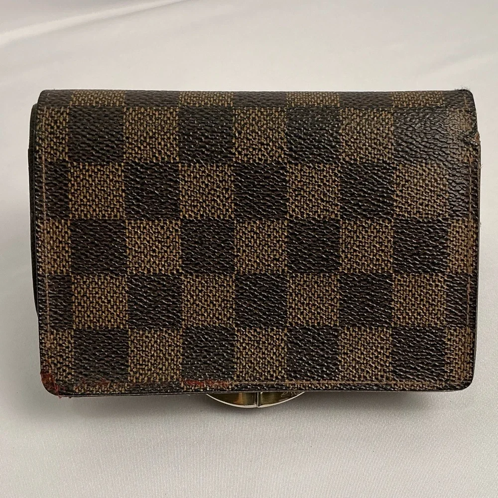 Louis Vuitton Damier Ebene Canvas Checkered Wallet kiss lock